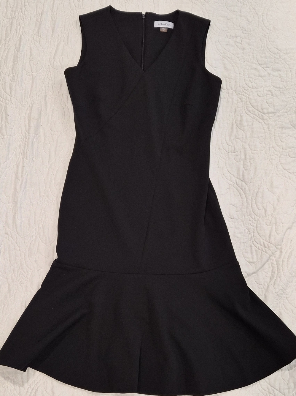 Calvin Klein Black Sleeveless V-Neck Flounce Mini Dress